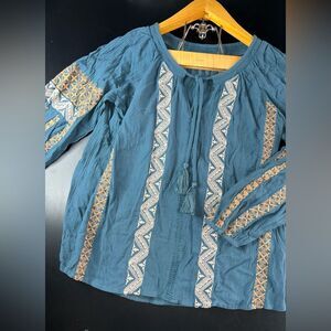 American eagle Womens Blue Boho/Hippie Embroidered Style Blouse Size M